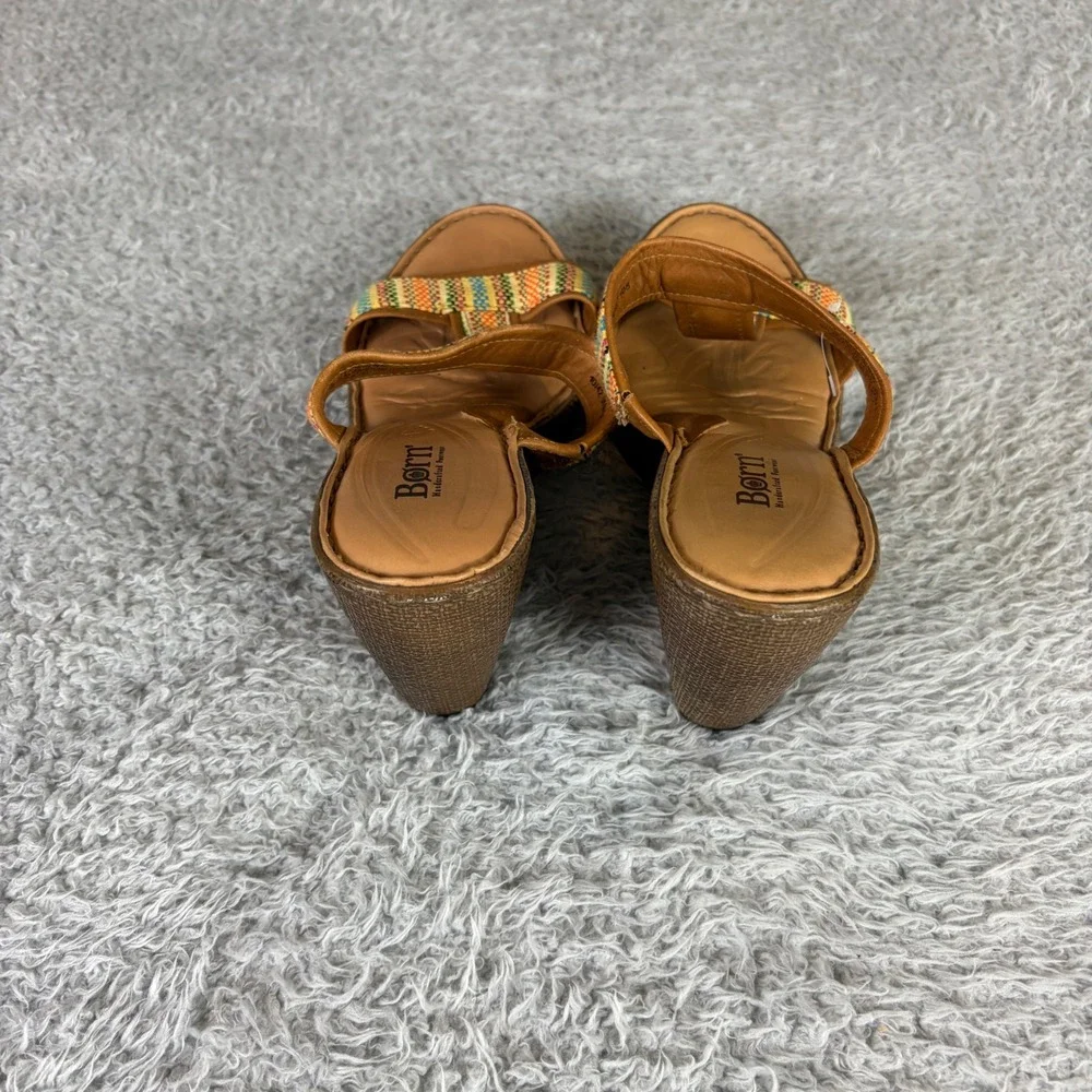 Born B67108 Womens Multi-Color Woven T-Strap Wedge Sandals Brown Leather Size 10